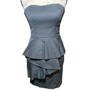 Bebe Textured Strapless Stretch Sheath Black Ruffled Dress Size S Dark Gray